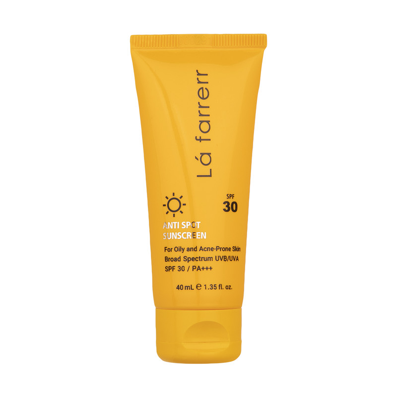 کرم ضد آفتاب بدون رنگ لافارر، مدل SPF30، مناسب پوست چرب و مستعد آکنه و حجم 40 میلی‌لیتر