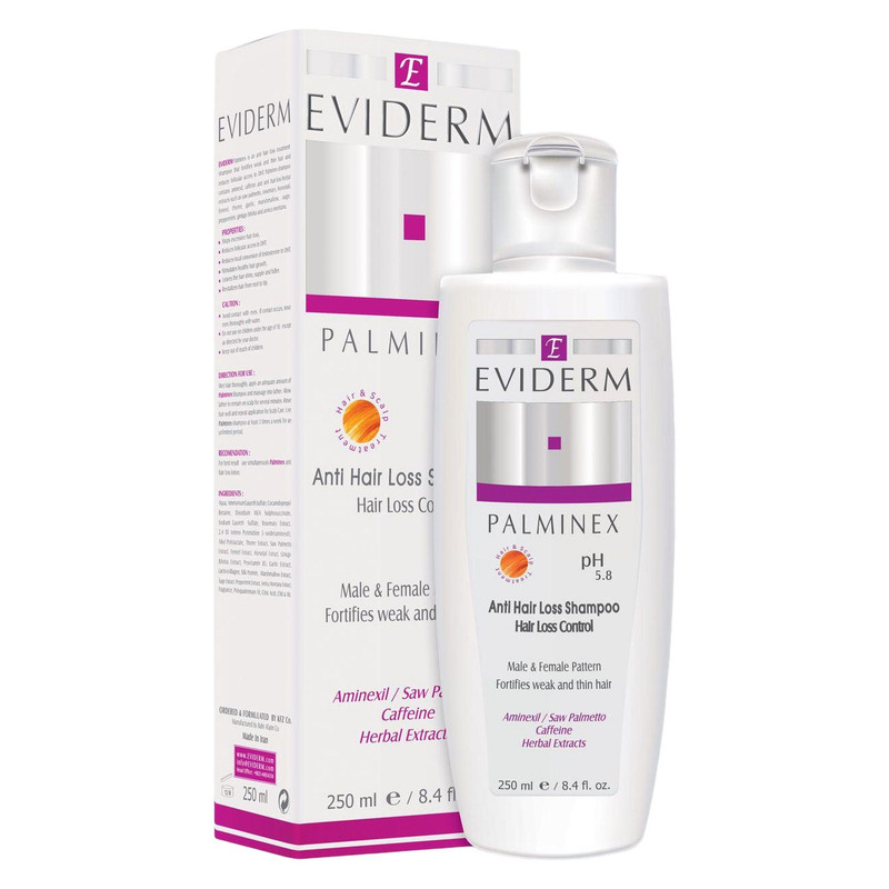 شامپو ضد ریزش و تقویت‌کننده اویدرم، سازگار با تمام الگوهای ریزش موی بانوان و آقایان، با حجم 250 میلی‌لیتر مدل Palminex