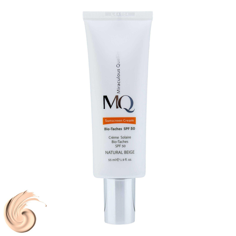کرم ضد آفتاب رنگی ام کیو، SPF50، مدل NATURAL BEIGE BIO TACHES، مناسب انواع پوست، حجم 55 میلی‌لیتر