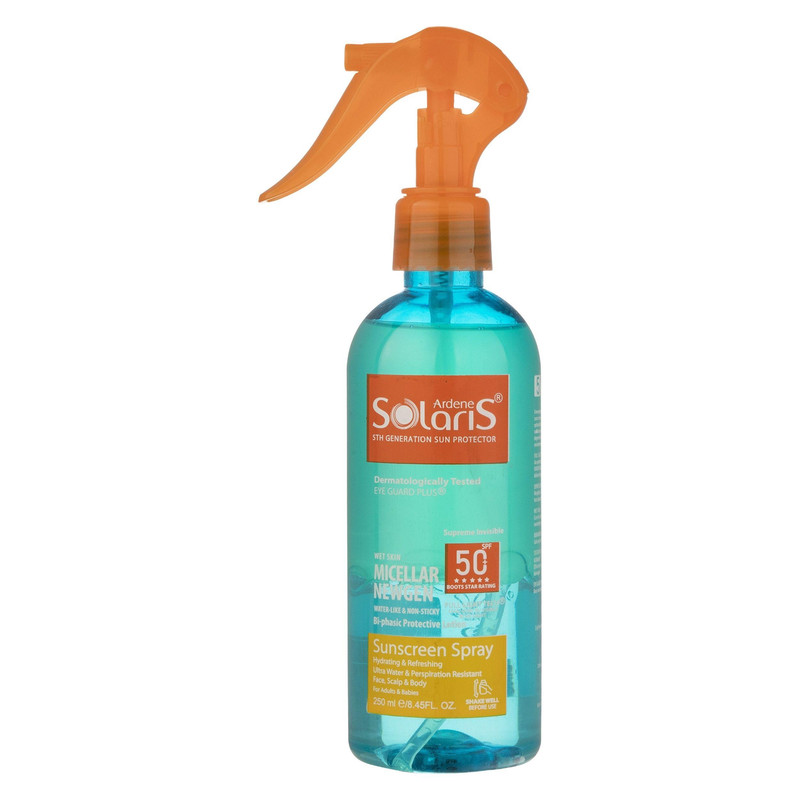 لوسیون ضد آفتاب دوفاز بدون رنگ آردن سولاریس، SPF50، مدل Micellar Newgen، حجم 250 میلی‌لیتر