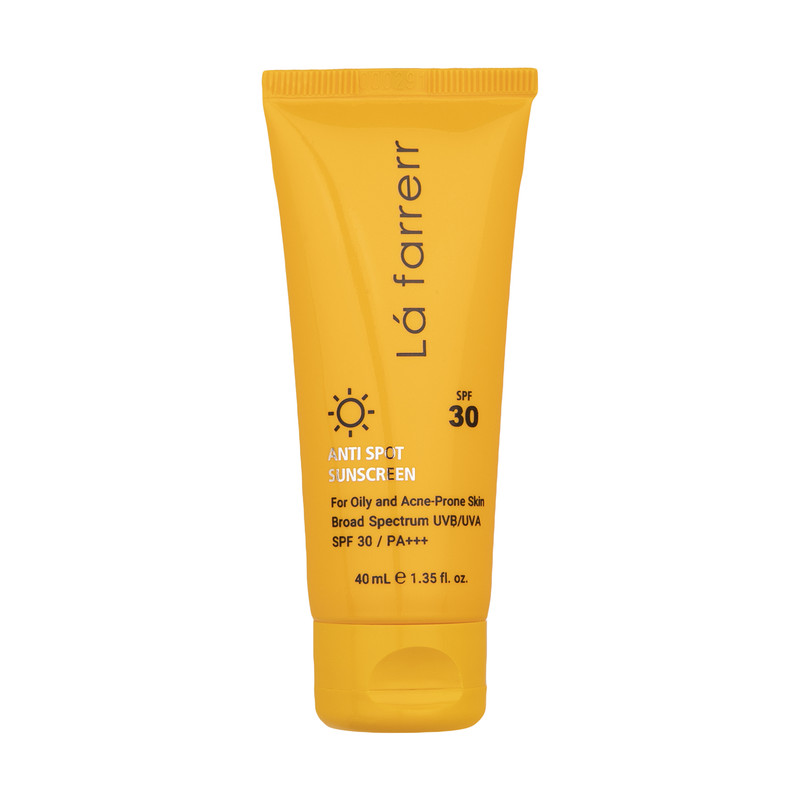 کرم ضد آفتاب بدون رنگ لافارر، مدل SPF30، مناسب پوست چرب و مستعد آکنه و حجم 40 میلی‌لیتر