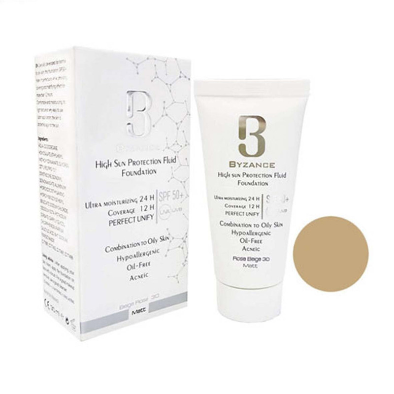 کرم ضد آفتاب رنگی بیزانس SPF 50 مدل 30 مناسب پوست های چرب و مختلط رنگ بژطلایی حجم 30 میلی لیتر
